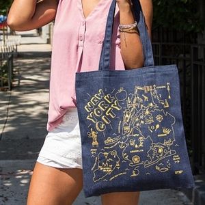 New York City Maptote Like New Denim Totebag all the Boroughs Represented